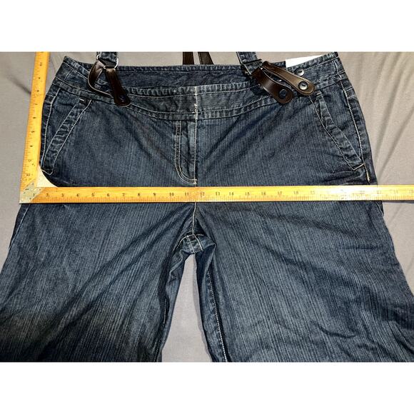 Ann Taylor LOFT Jeans Women's Sz 16 Blue Y2K Full Leg Wide Denim Suspender Jean - Picture 14 of 16